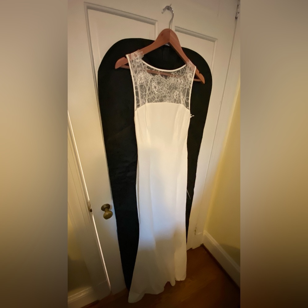 Lulus True Passion White Lace V-Back Mermaid Maxi Wedding Dress
